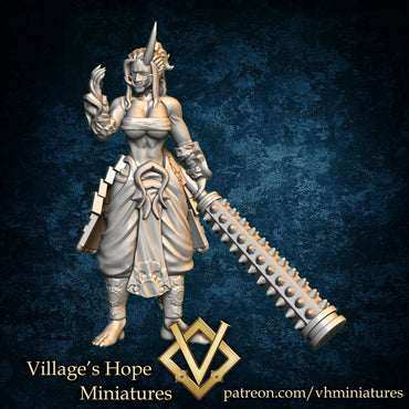 Oni Girl with Tetsubo | Monster Girl | Village's Hope Miniatures | UNPAINTED Miniature in Resin