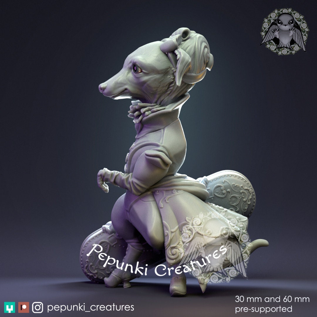 Italian Greyhound Lady | Pepunki Creatures | UNPAINTED Miniature in Resin