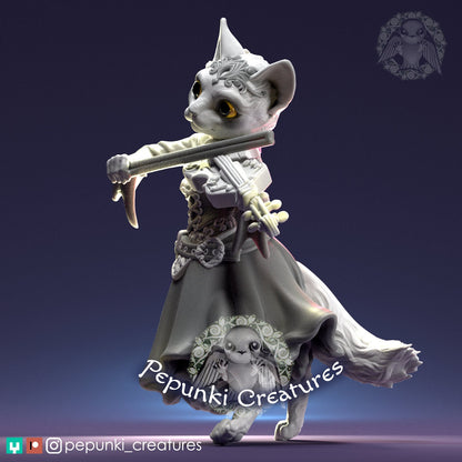 Cat Lady with Violin | Pepunki Creatures | UNPAINTED Miniature in Resin
