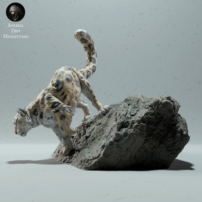 Snow Leopard on a Boulder | Animal Den Miniatures | UNPAINTED Miniature in Resin