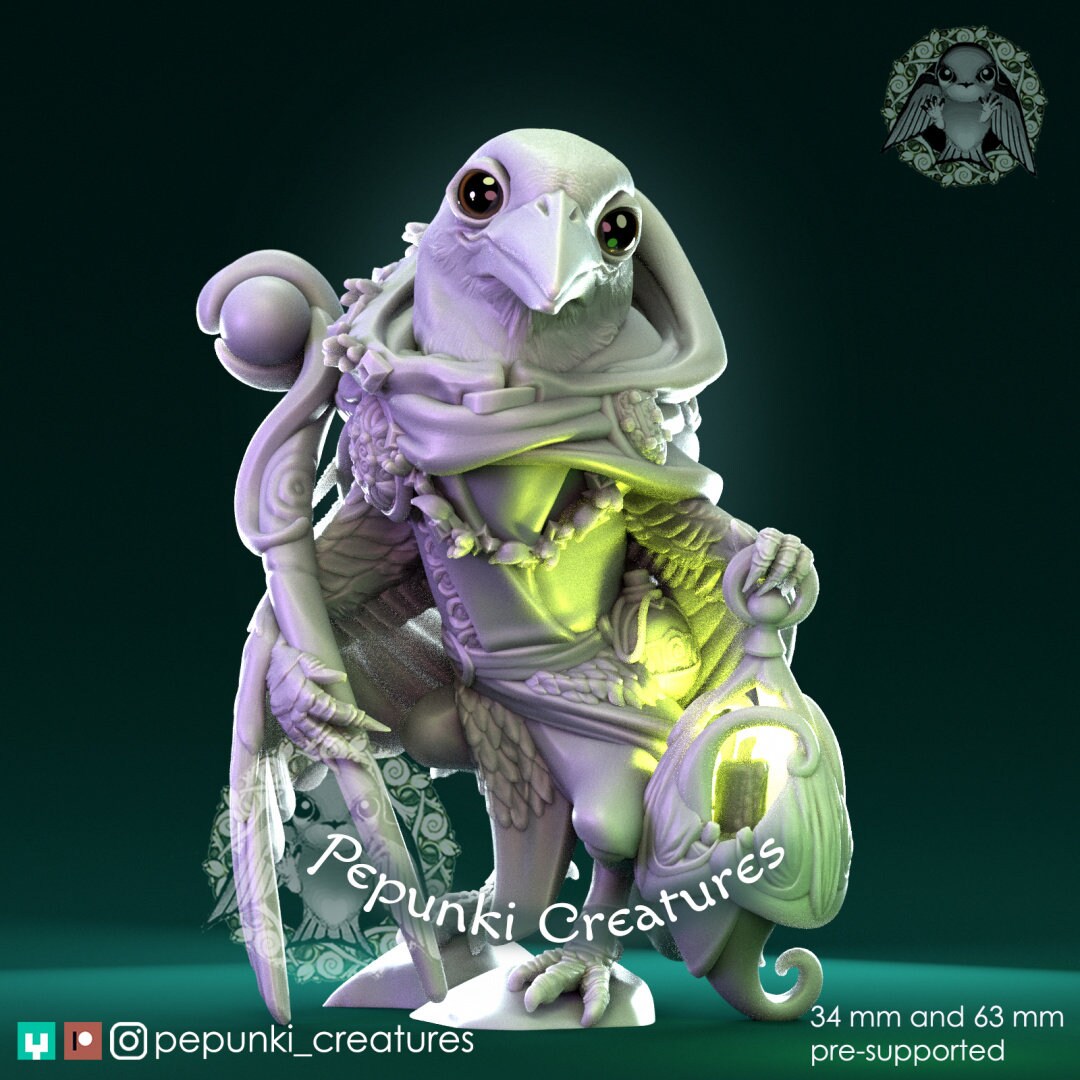 Kingfisher Bird Druid | Pepunki Creatures | UNPAINTED Miniature in Resin