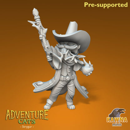 Strygur Wizard Cat - Male | Kawna | Adventure Cats | UNPAINTED Miniature in Resin