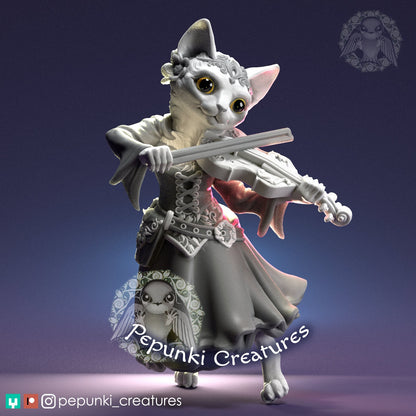 Cat Lady with Violin | Pepunki Creatures | UNPAINTED Miniature in Resin