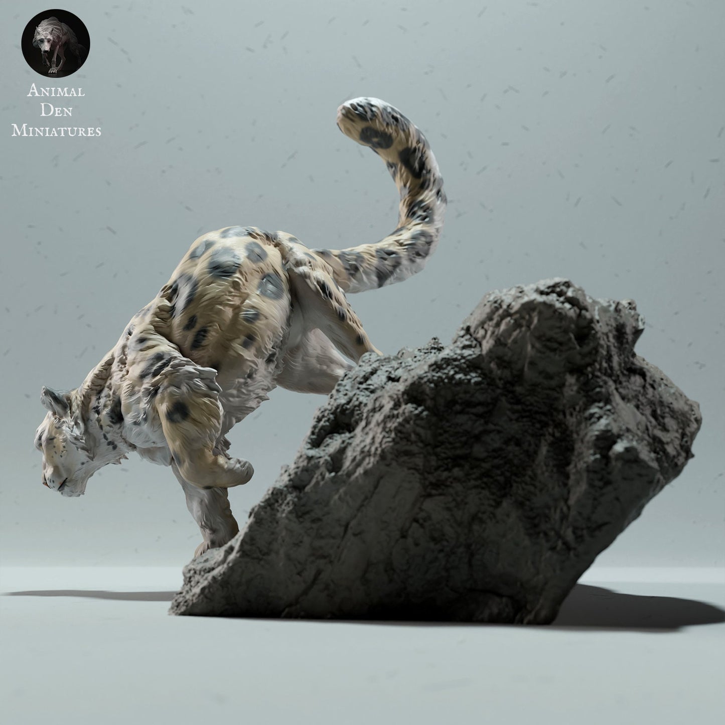 Snow Leopard on a Boulder | Animal Den Miniatures | UNPAINTED Miniature in Resin
