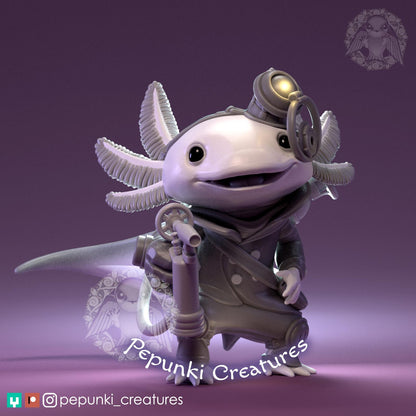 Steampunk Axolotl | Pepunki Creatures | UNPAINTED Miniature in Resin