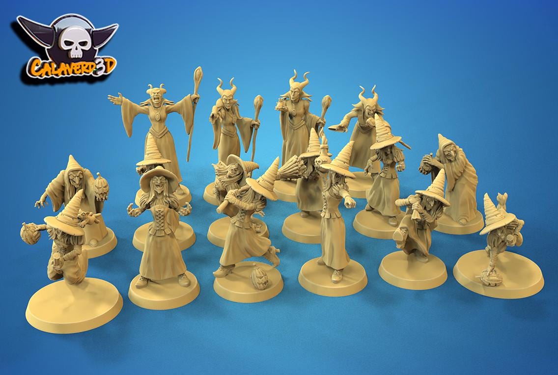 Halloween Witches Fantasy Football Team | Calaverd3D | UNPAINTED Miniature in Resin