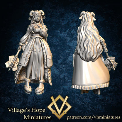 Half-sheep Girl (Cleric/Priestess) | Village's Hope Miniatures | UNPAINTED Miniature in Resin