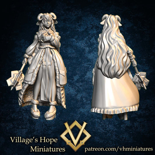 Half-sheep Girl (Cleric/Priestess) | Village's Hope Miniatures | UNPAINTED Miniature in Resin