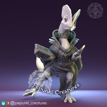Dilophosaur Wizardess | Pepunki Creatures | UNPAINTED Miniature in Resin