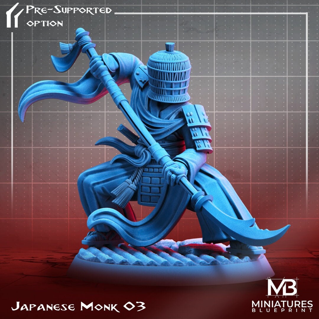 Japanese Monk (3 poses) | Miniatures Blueprint | UNPAINTED Miniature in Resin