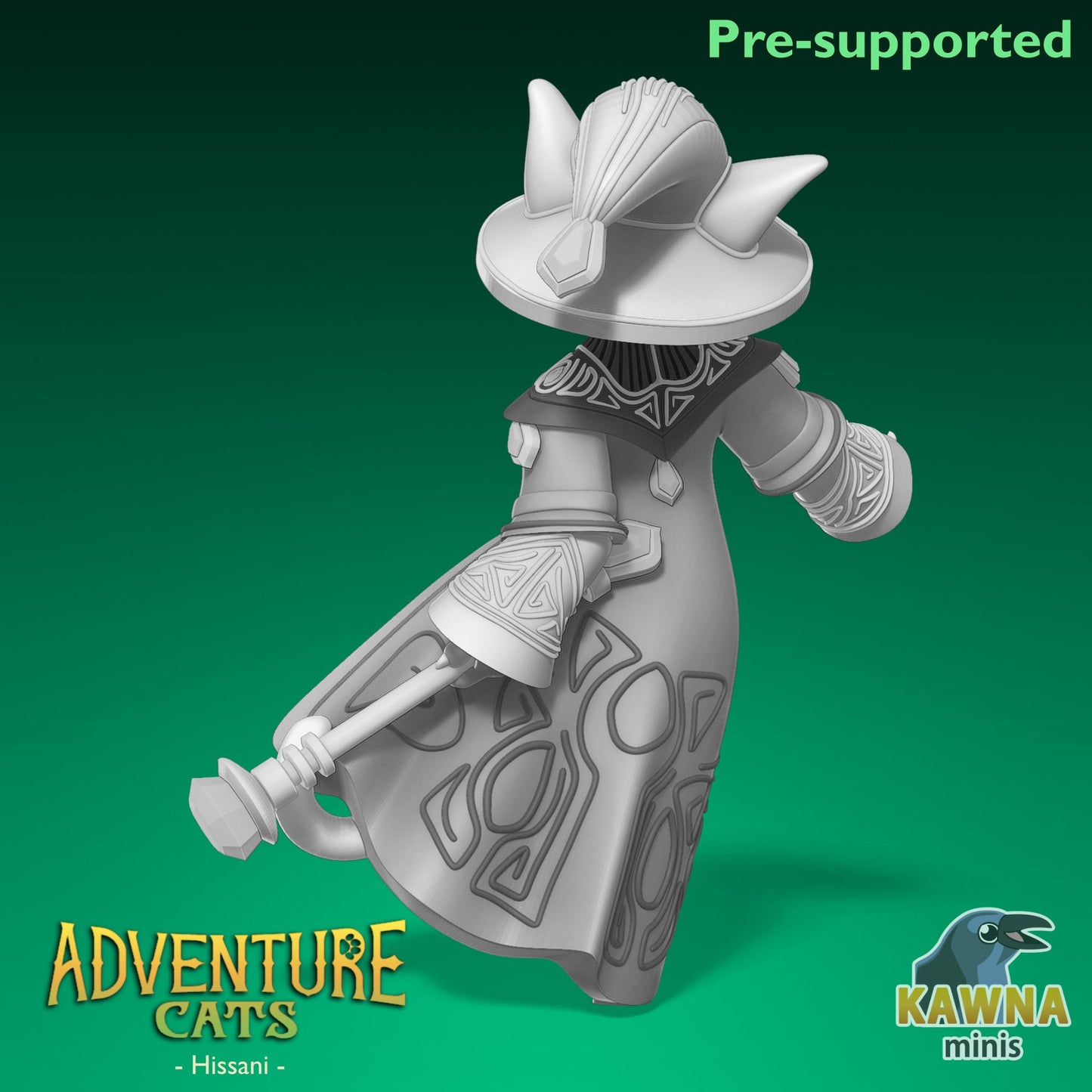 Hissani Wizard Cat - Female | Kawna | Adventure Cats | UNPAINTED Miniature in Resin