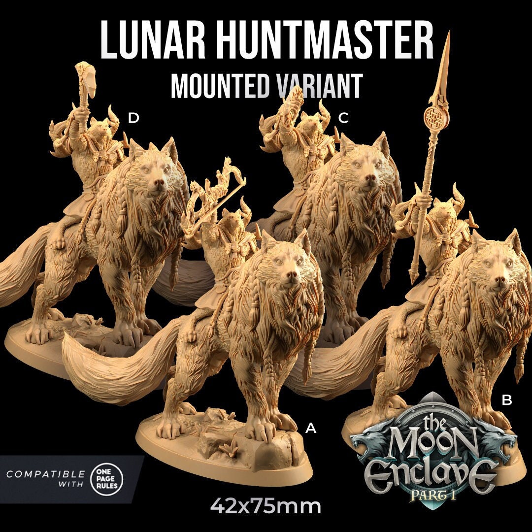 Moon Hunters (4 versions + mounted) | The Moon Enclave | Dragon Trappers Lodge | UNPAINTED Miniature in Resin