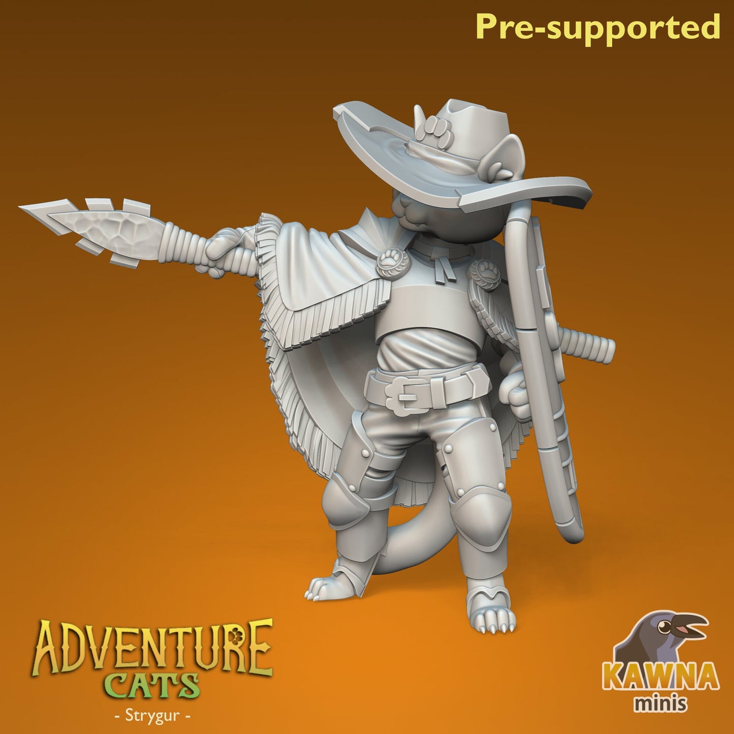 Strygur Paladin Cat - Male | Kawna | Adventure Cats | UNPAINTED Miniature in Resin
