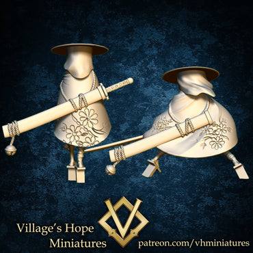 Odachi (Great Katana) Girls with Fox Mask | Village's Hope Miniatures | UNPAINTED Miniature in Resin