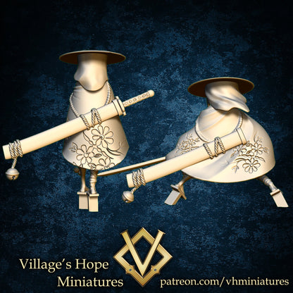 Odachi (Great Katana) Girls with Fox Mask | Village's Hope Miniatures | UNPAINTED Miniature in Resin