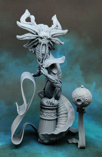 Bookish Axolotl Dragon | Mikikashiya, Desert Ryujin of Knowledge | CobraMode | UNPAINTED Miniature in Resin