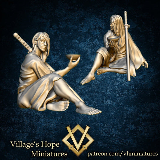 Drunk Samurai with Sake Cup | Village's Hope Miniatures | UNPAINTED Miniature in Resin
