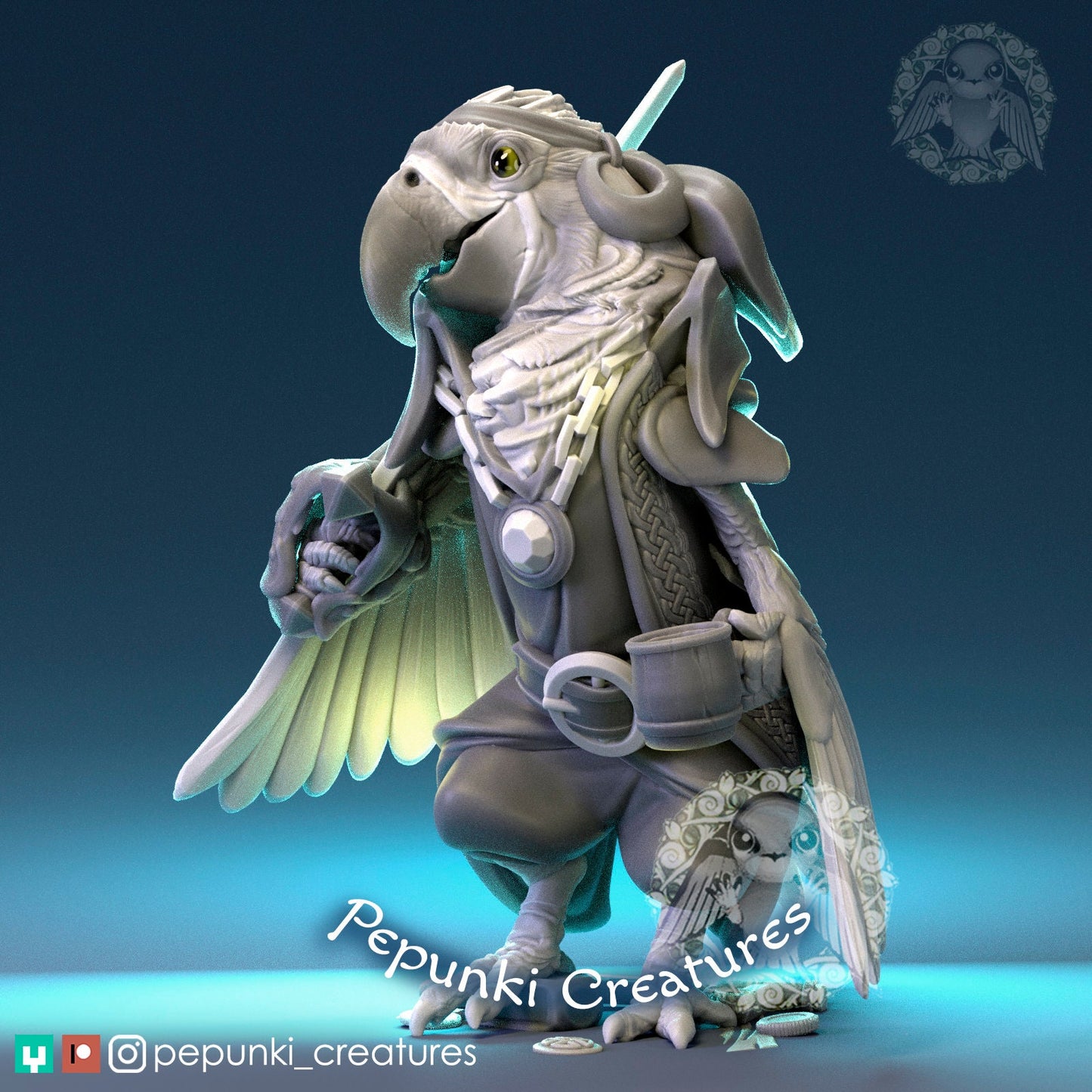 Macaw Pirate Bird | Pepunki Creatures | UNPAINTED Miniature in Resin