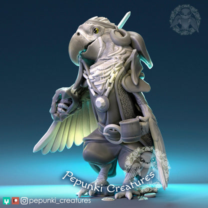 Macaw Pirate Bird | Pepunki Creatures | UNPAINTED Miniature in Resin