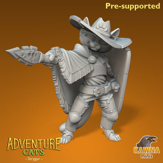 Strygur Paladin Cat - Male | Kawna | Adventure Cats | UNPAINTED Miniature in Resin