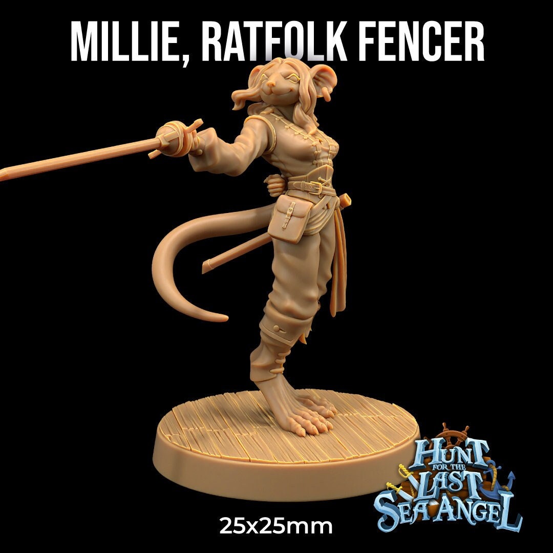 Millie, Ratfolk Fencer | Hunt for The Last Sea Angel | Dragon Trappers Lodge | UNPAINTED Miniature in Resin