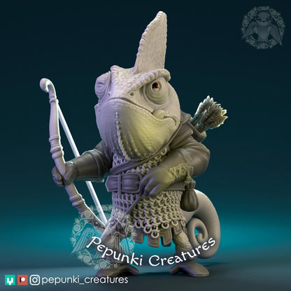 Chameleon Archer | Pepunki Creatures | UNPAINTED Miniature in Resin