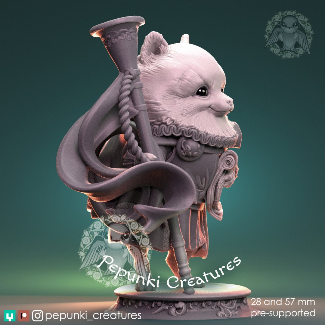 Pomeranian Spitz Dog Herald | Pepunki Creatures | UNPAINTED Miniature in Resin