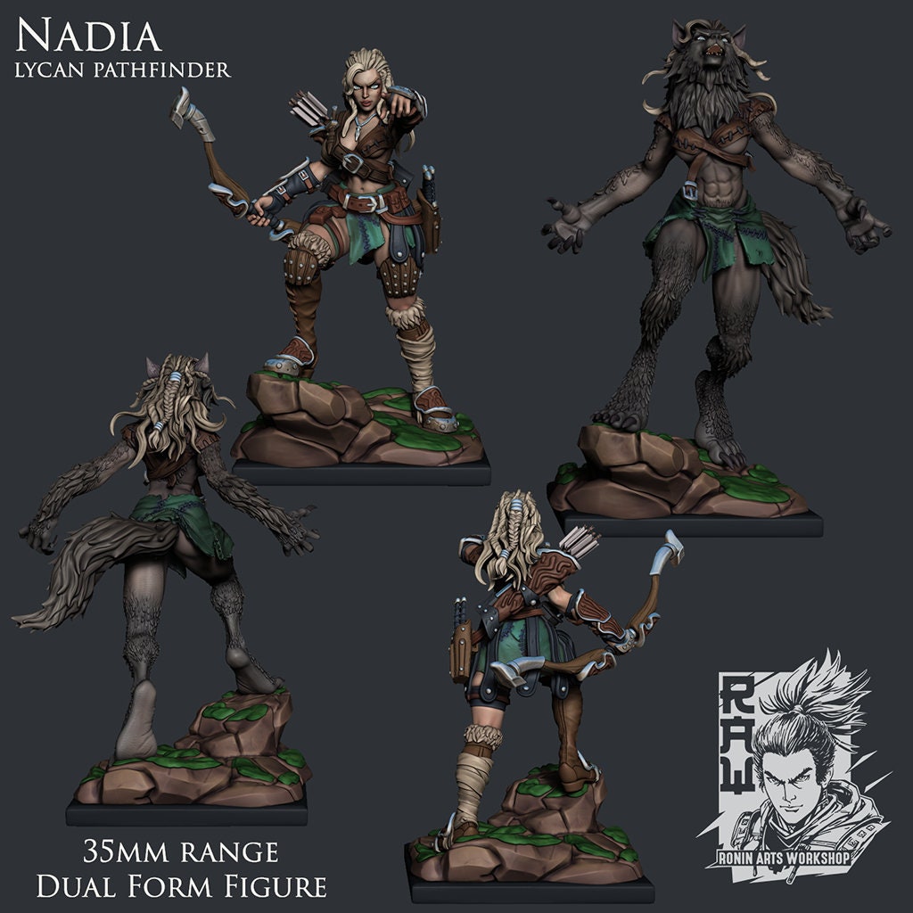 Nadia The Lycan Pathfinder (Dual-form Mini) | Ronin Arts Workshop | UNPAINTED Miniature in Resin