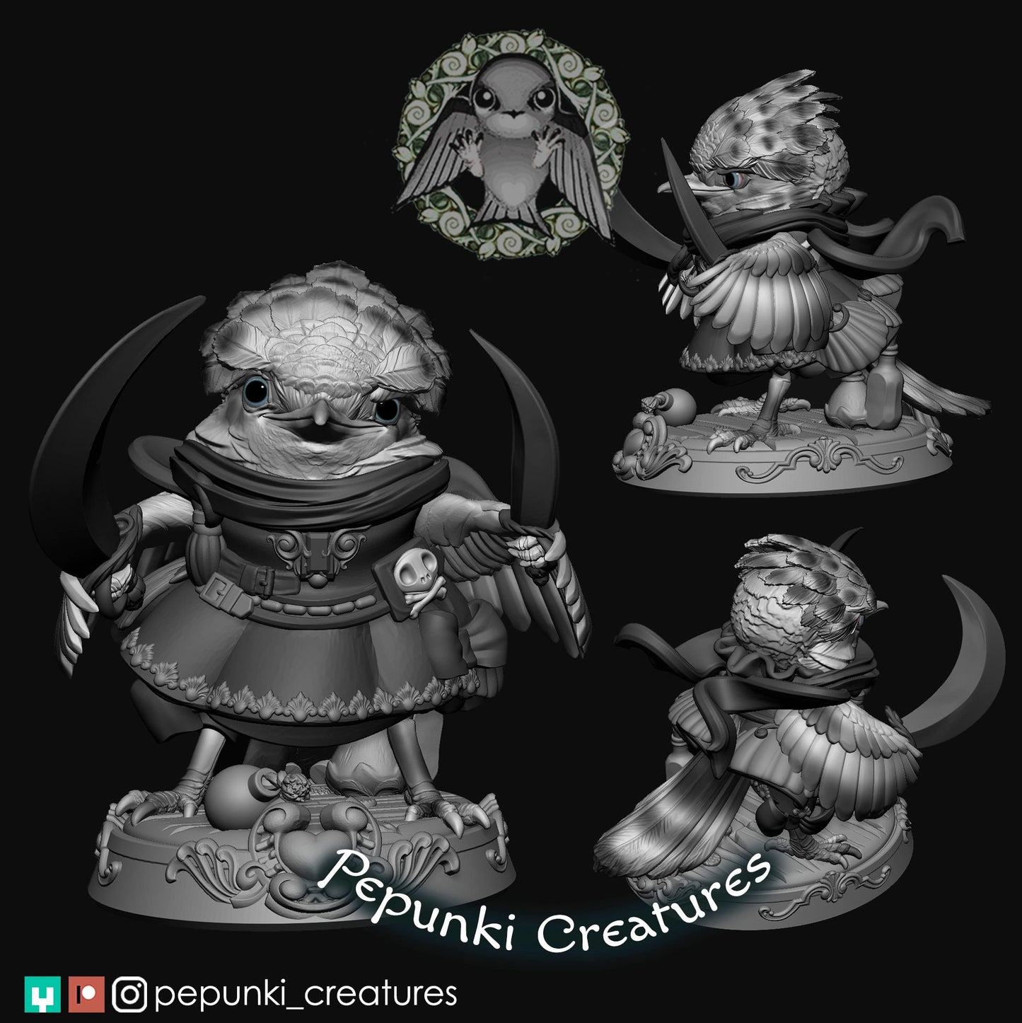 Flycatcher Lady Pirate | Scale Crested Pygmy Tyrant | Pepunki Creatures | UNPAINTED Miniature in Resin