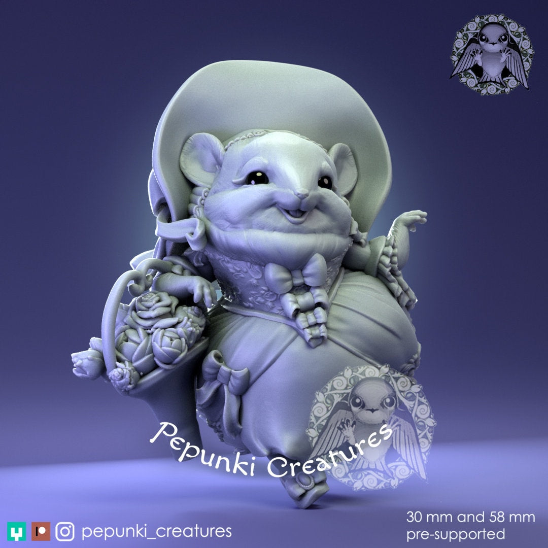 Chinchilla Florist Lady | Pepunki Creatures | UNPAINTED Miniature in Resin