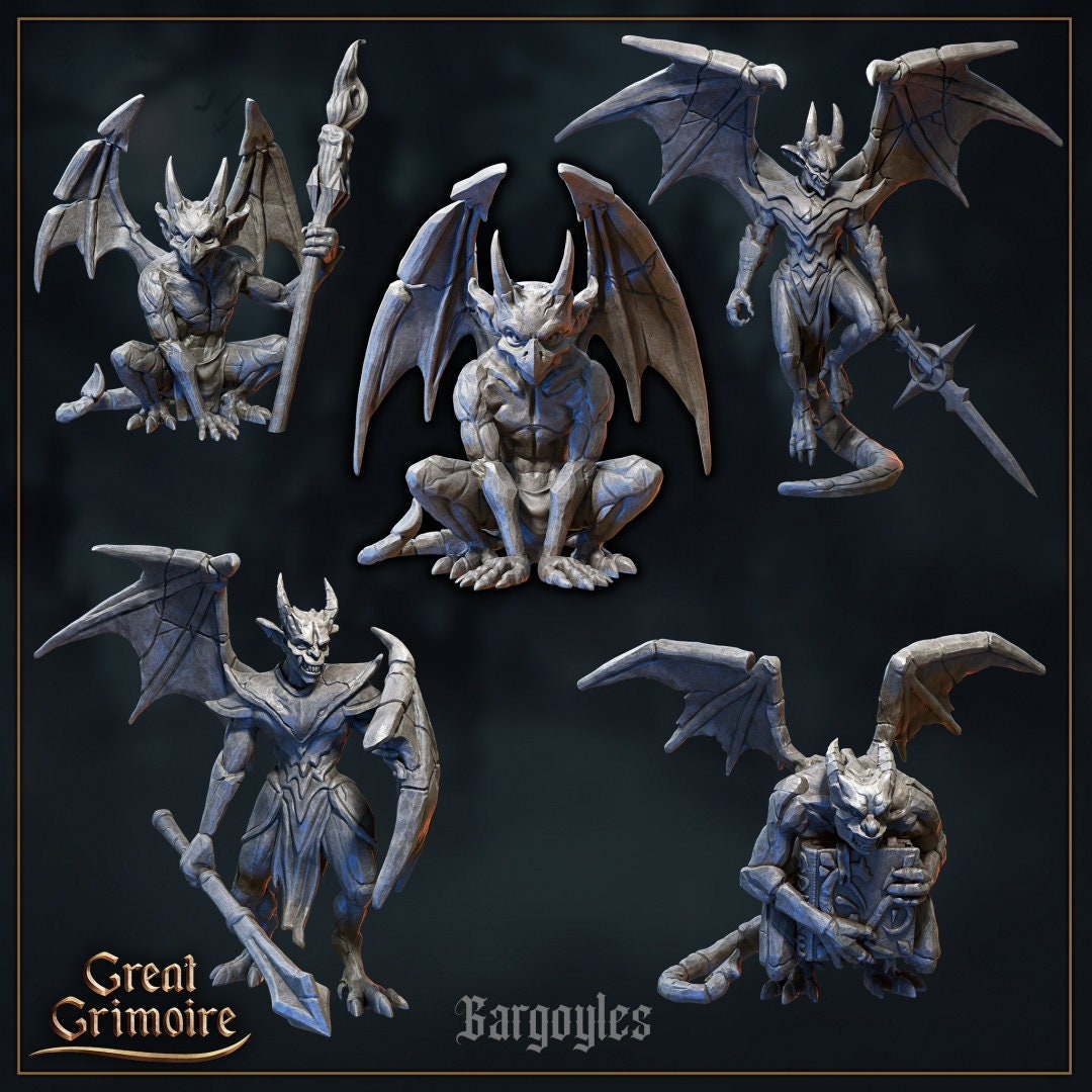 Gargoyles (5 poses) | Great Grimoire | UNPAINTED Miniature in Resin