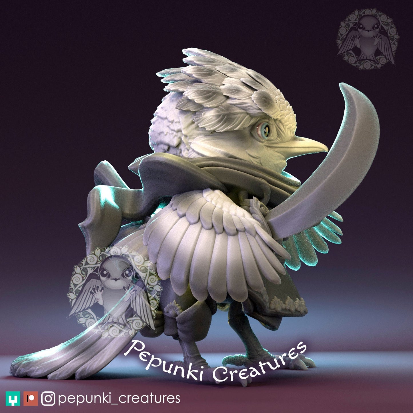 Flycatcher Lady Pirate | Scale Crested Pygmy Tyrant | Pepunki Creatures | UNPAINTED Miniature in Resin