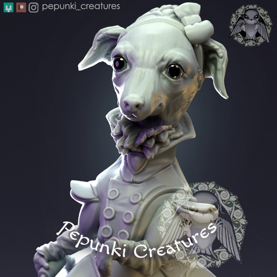 Italian Greyhound Lady | Pepunki Creatures | UNPAINTED Miniature in Resin