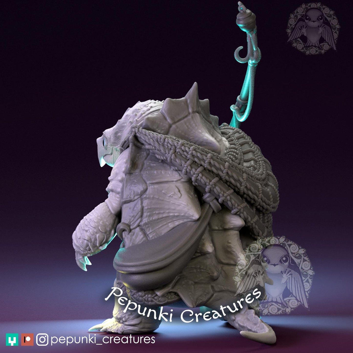 Snapping Turtle Fisherman | Pepunki Creatures | UNPAINTED Miniature in Resin
