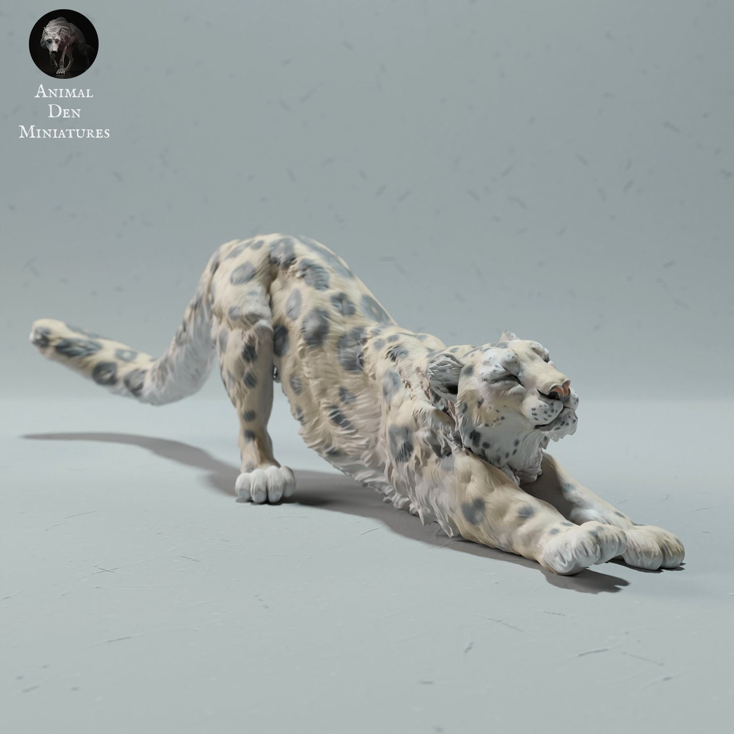 Snow Leopard Stretching | Animal Den Miniatures | UNPAINTED Miniature in Resin