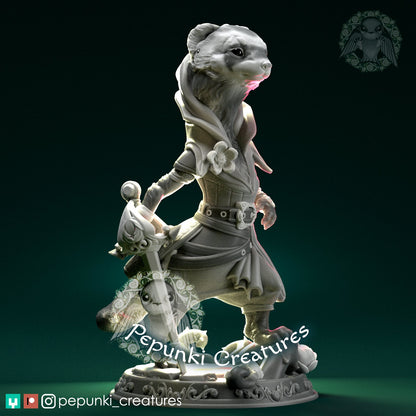 Ferret Rogue Lady | Pepunki Creatures | UNPAINTED Miniature in Resin