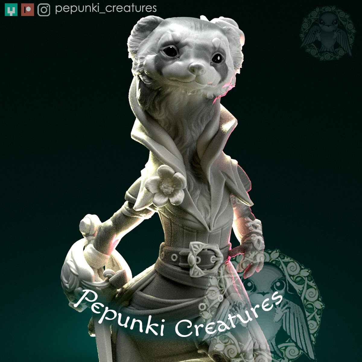 Ferret Rogue Lady | Pepunki Creatures | UNPAINTED Miniature in Resin