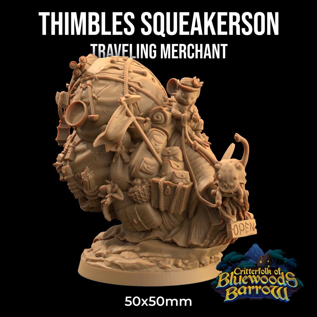 Thimbles Squeakerson, Traveling Merchant | Snail Rider | The Critterfolk of Bluewoods Barrows | Dragon Trapper's Lodge