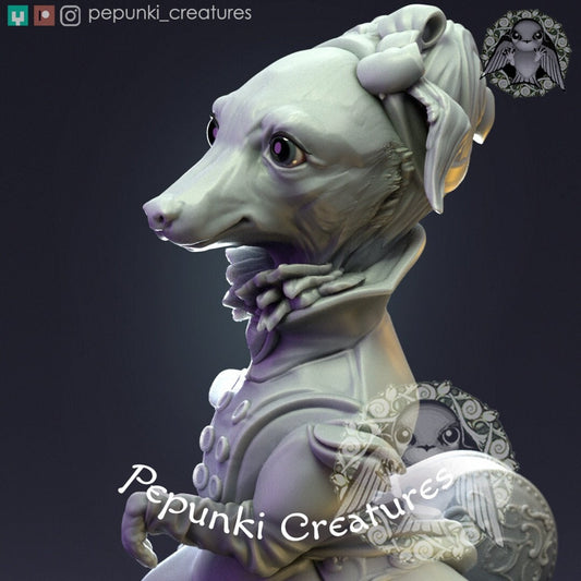 Italian Greyhound Lady | Pepunki Creatures | UNPAINTED Miniature in Resin
