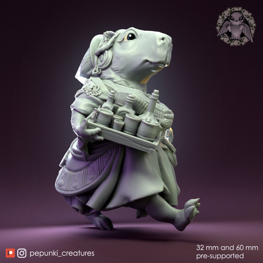 Capybara Tavern Mistress | Pepunki Creatures | UNPAINTED Miniature in Resin