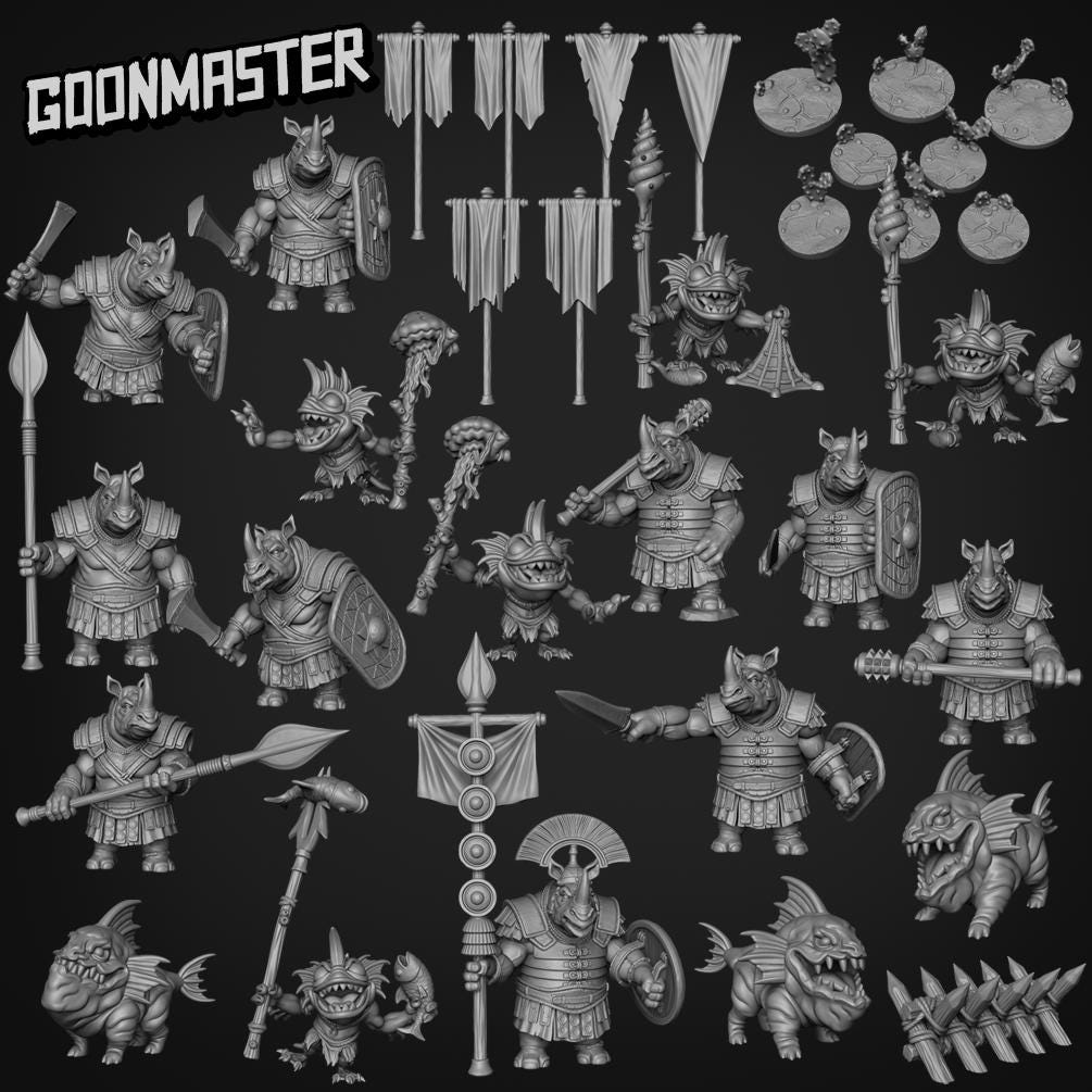 Raging Rhinos (5 poses) Pauldrons - Goon Master | UNPAINTED Miniature in Resin