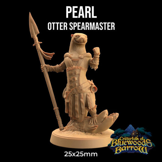 Pearl, Otter Spearmaster | The Critterfolk of Bluewoods Barrows | Dragon Trappers Lodge | UNPAINTED Miniature in Resin