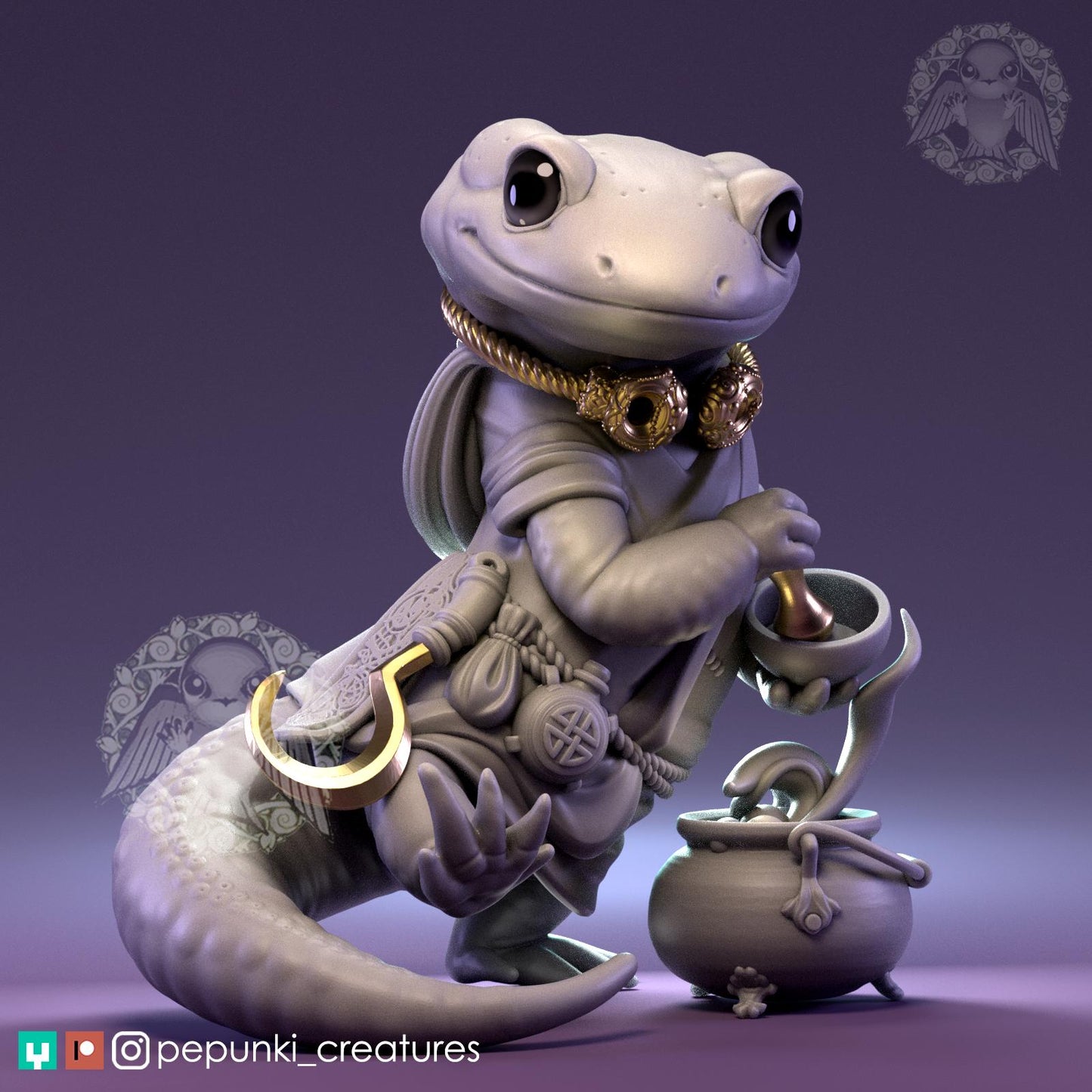 Salamander Celtic Druid | Pepunki Creatures | UNPAINTED Miniature in Resin