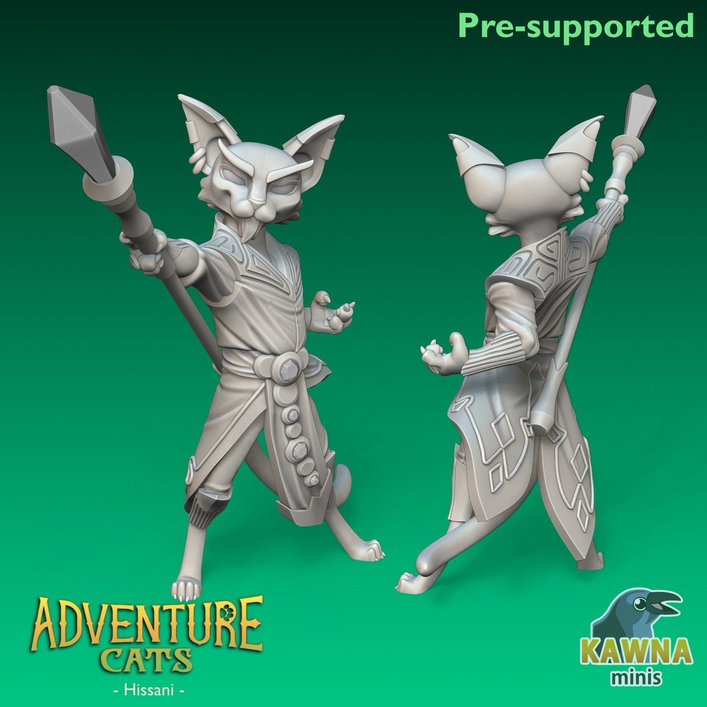 Hissani Sorcerer Cat - Male | Kawna | Adventure Cats | UNPAINTED Miniature in Resin