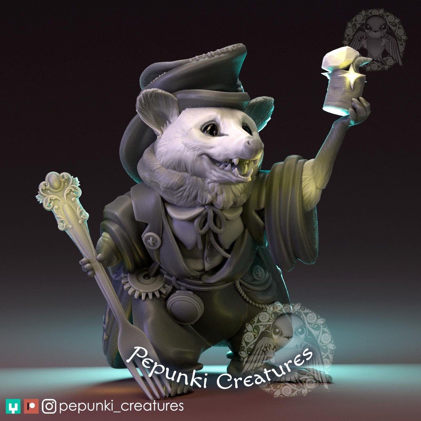 Opossum Metal/tin Collector | Pepunki Creatures | UNPAINTED Miniature in Resin