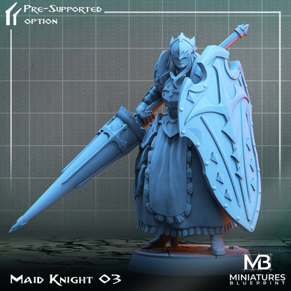 Maid Knight (3 versions) | Miniatures Blueprint | UNPAINTED Miniature in Resin