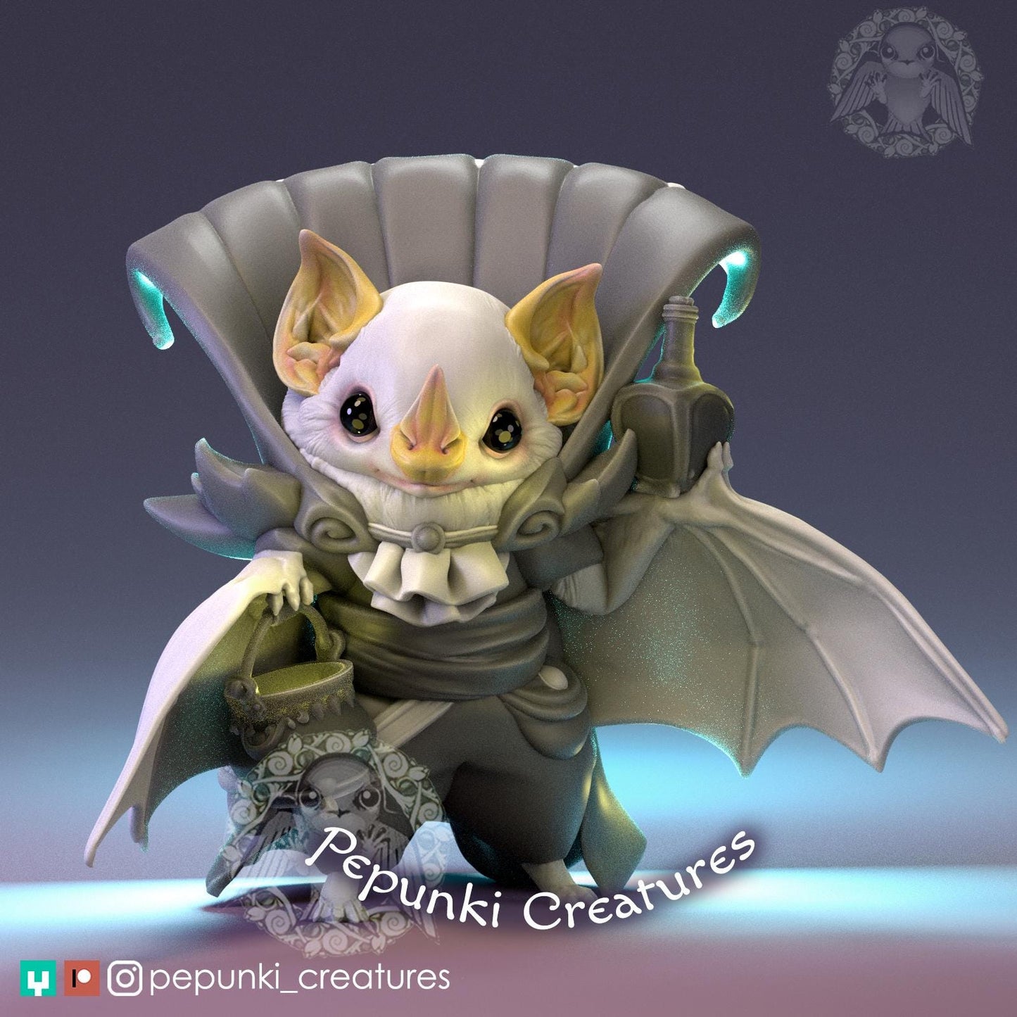 Honduran White Bat Butler | Pepunki Creatures | UNPAINTED Miniature in Resin