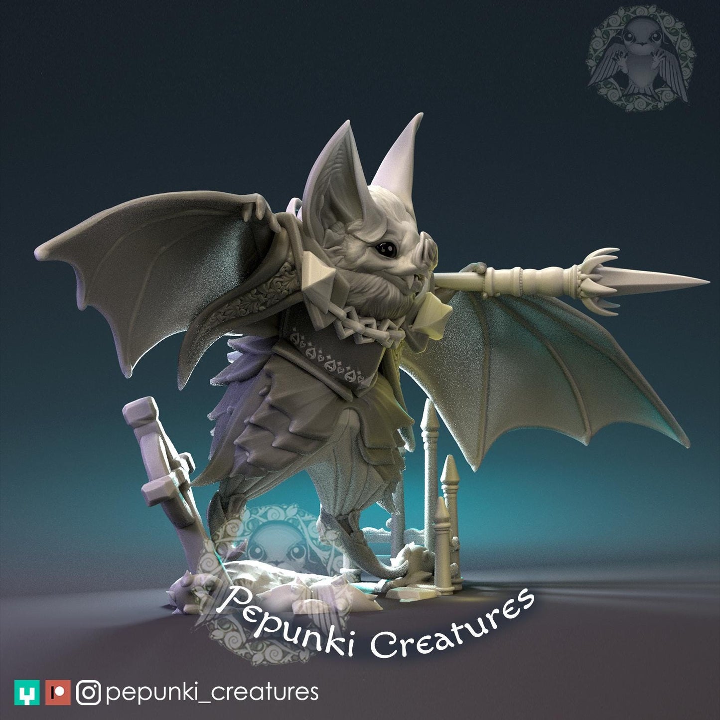 Vampire Bat Warrior | Pepunki Creatures | UNPAINTED Miniature in Resin