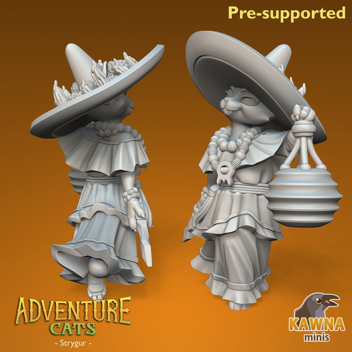 Strygur Warlock Cat - Female | Kawna | Adventure Cats | UNPAINTED Miniature in Resin