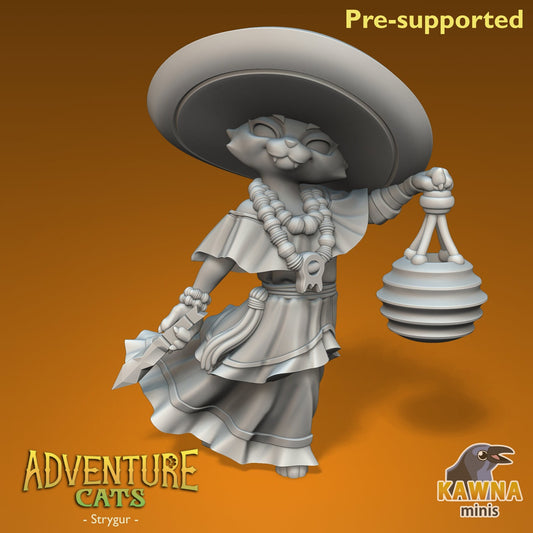Strygur Warlock Cat - Female | Kawna | Adventure Cats | UNPAINTED Miniature in Resin